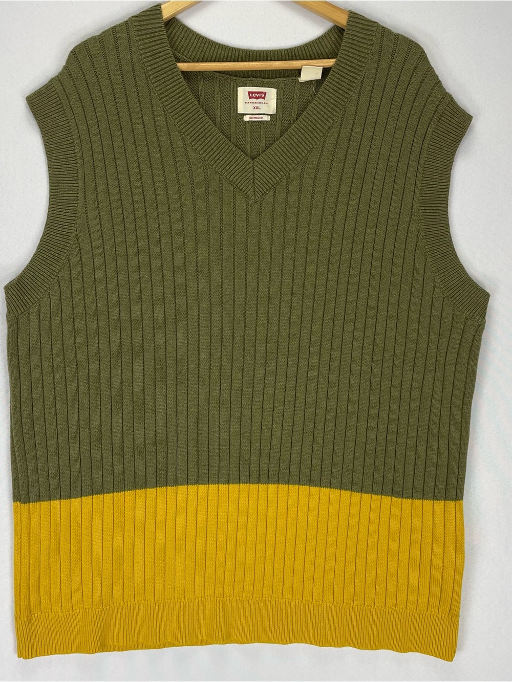 Levi’s Sweater Vest Men’s XXL Oversized Wool Cotton Blend Ribbed Knit Colorblock